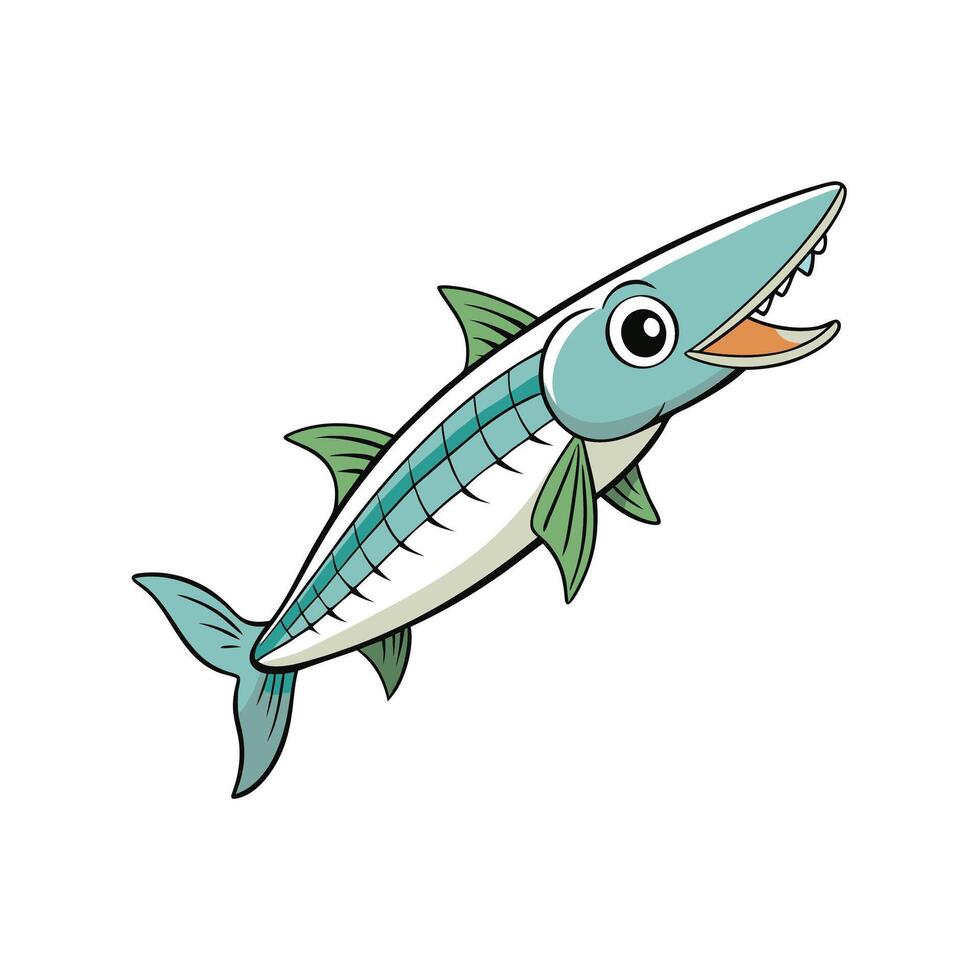 Cartoon barracuda swimming upwards with open mouth illustration vector