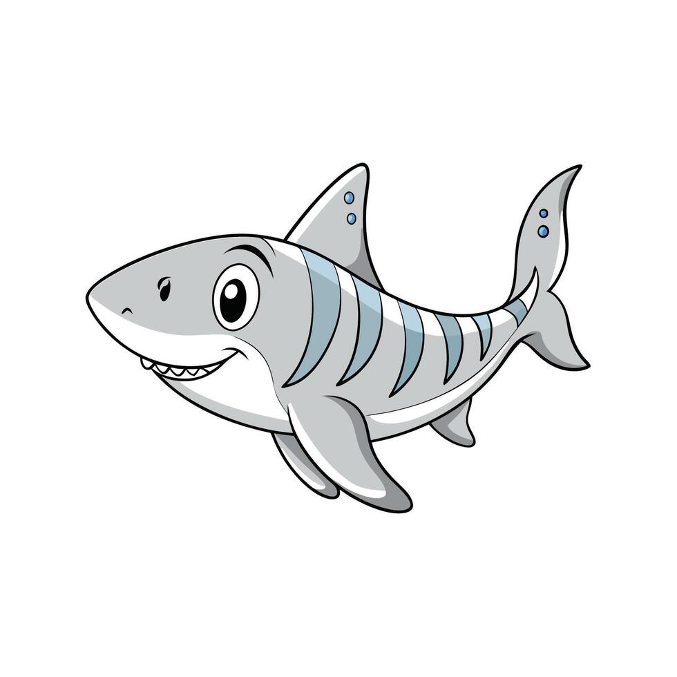 Friendly cartoon shark swimming happily in a simple style vector