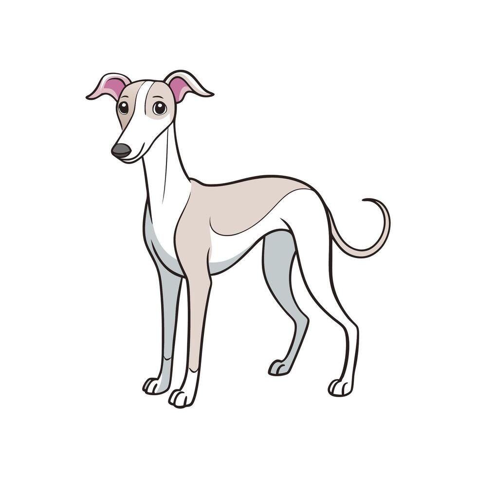 Cartoon Whippet Dog Poses Gracefully in Full View vector