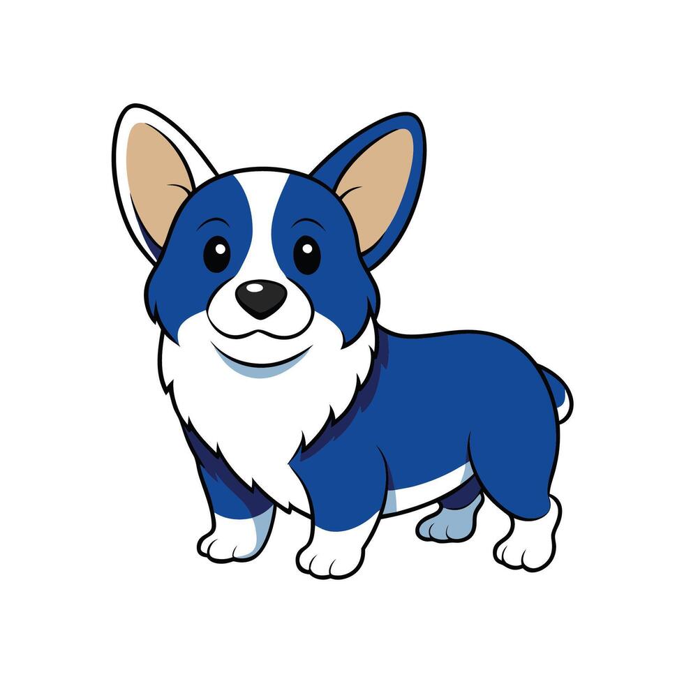 Cartoon Blue Corgi Dog Character Standing Isolated on White vector