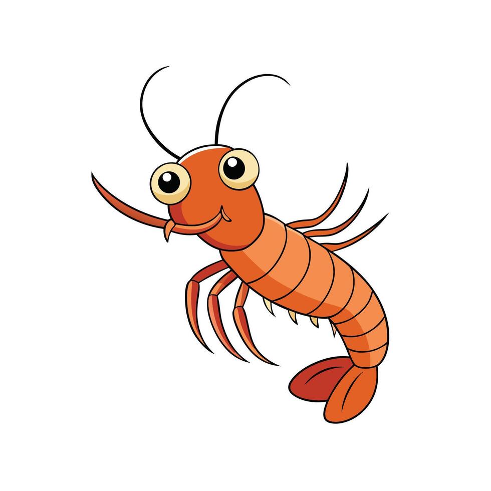 Cartoon orange shrimp illustration on plain white background studio vector
