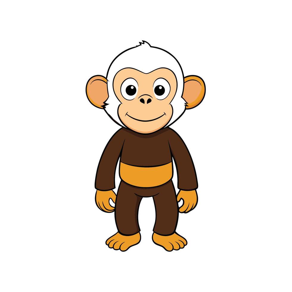 A friendly cartoon monkey standing upright with a cheerful smile. Flat style illustration. vector