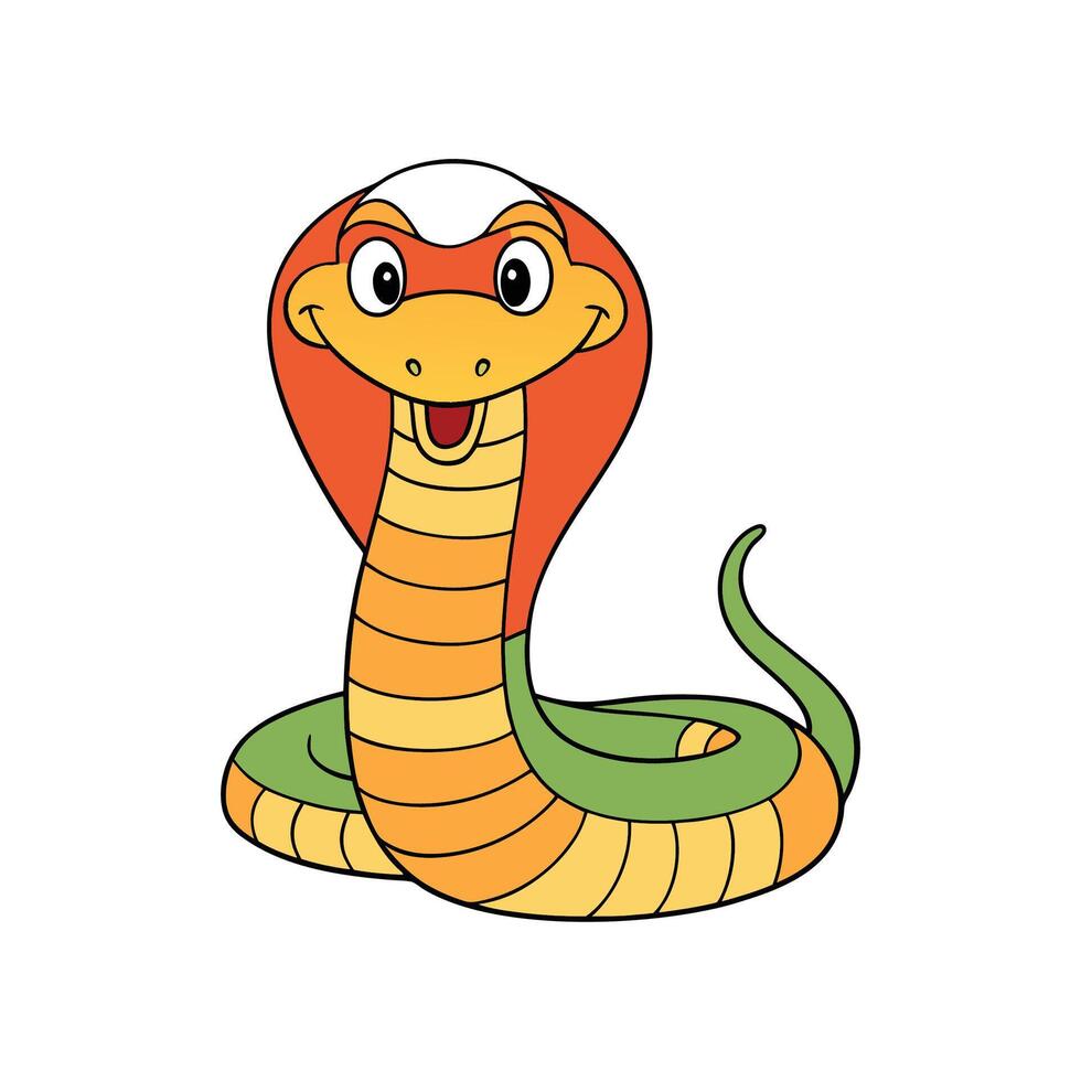 Friendly cartoon cobra smiling in flat design illustration vector