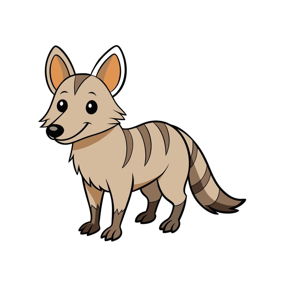 Cartoon striped hyena animal character standing isolated on white vector