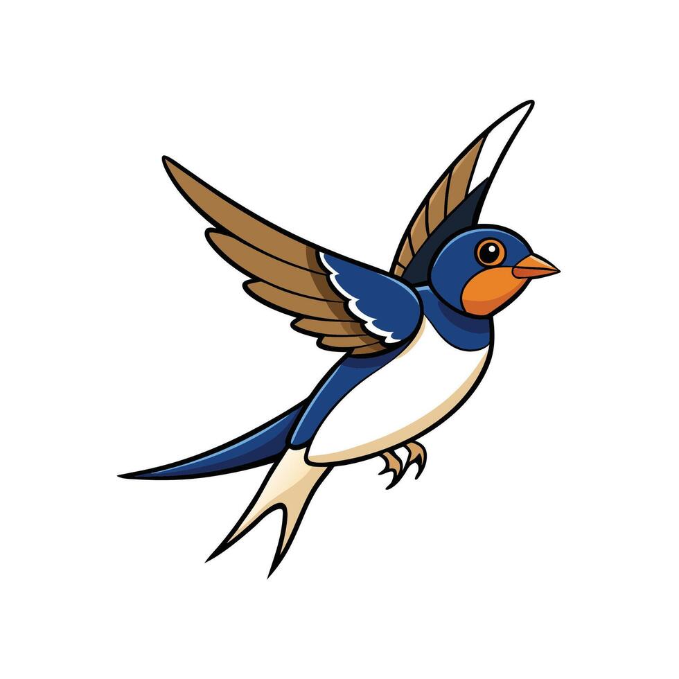 Cartoon swallow bird in flight with open wings illustration vector