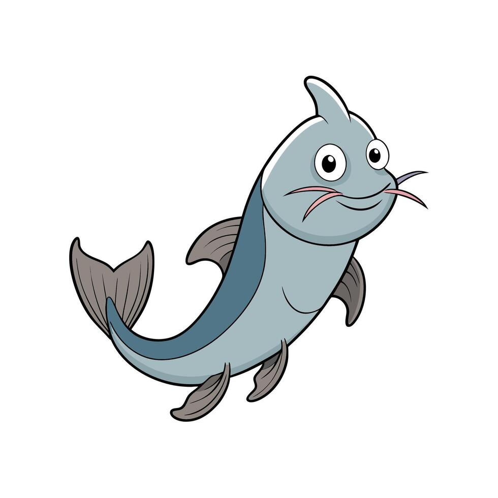 Cartoon catfish character with simple outline style illustration art vector
