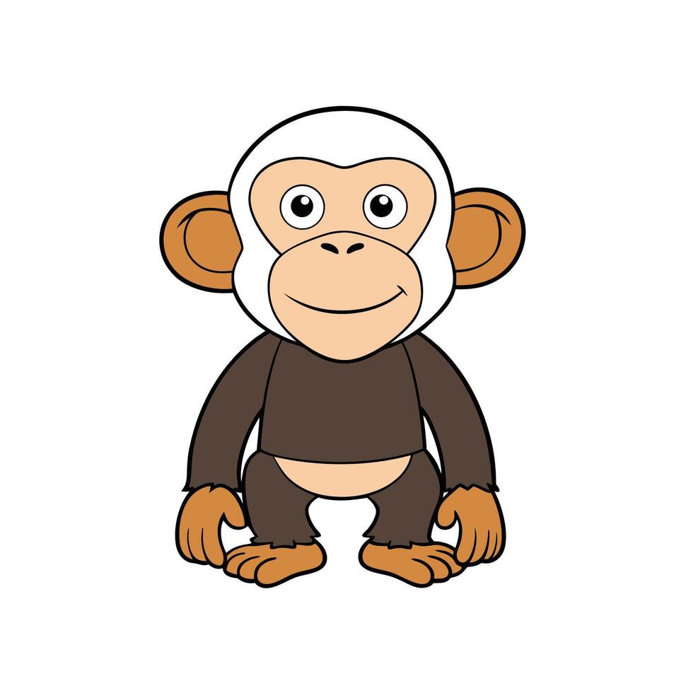 Cartoon monkey character standing and smiling isolated on white background vector