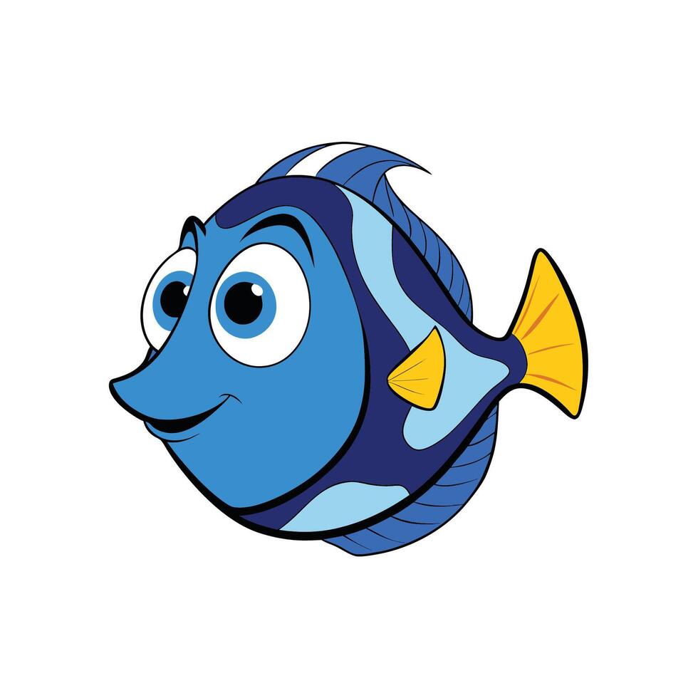 Cartoonstyle blue fish illustration swimming against white background vector