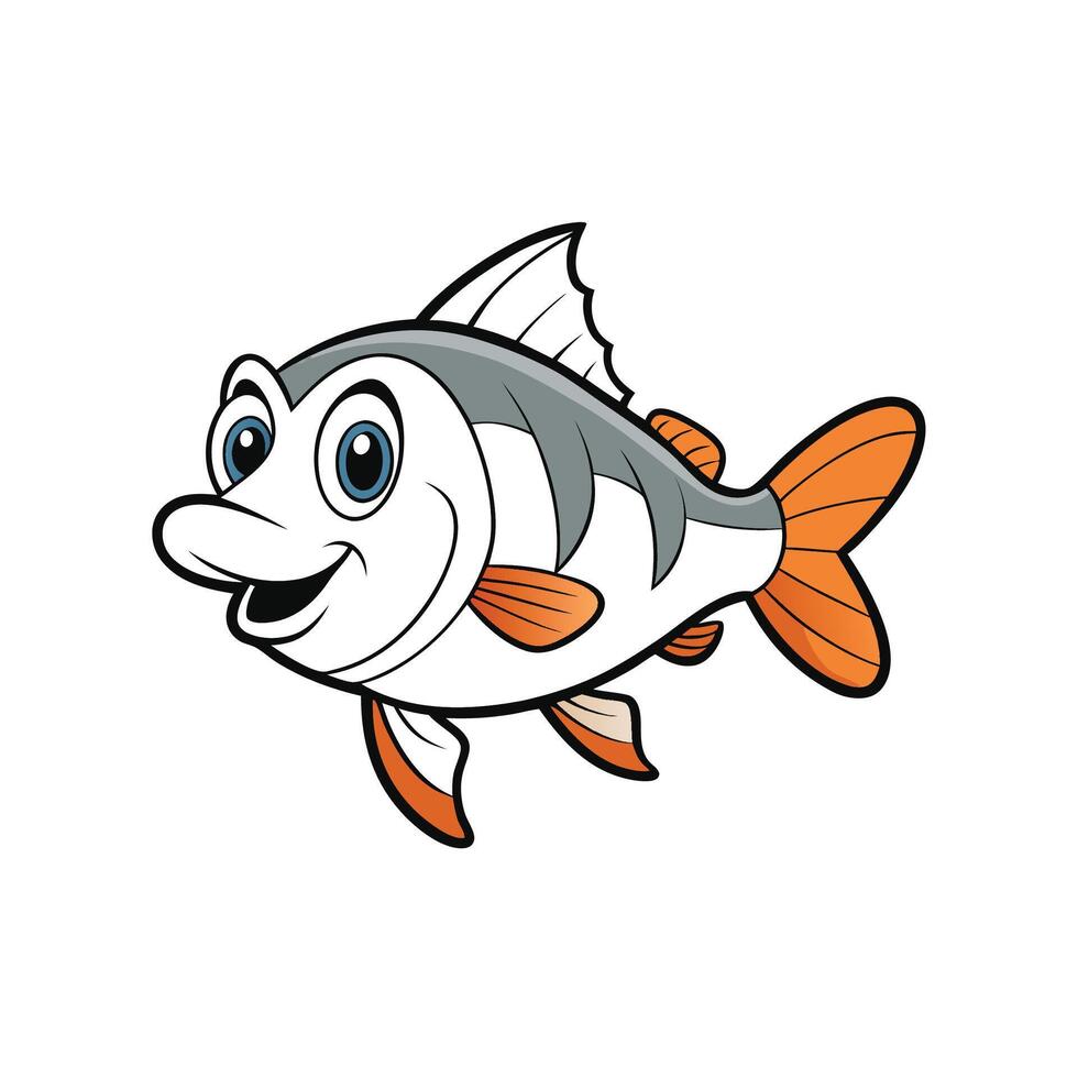 Cartoon fish with a cheerful expression swims to the right vector