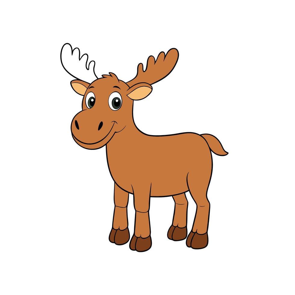 Cartoon moose illustration with antlers standing on white background vector
