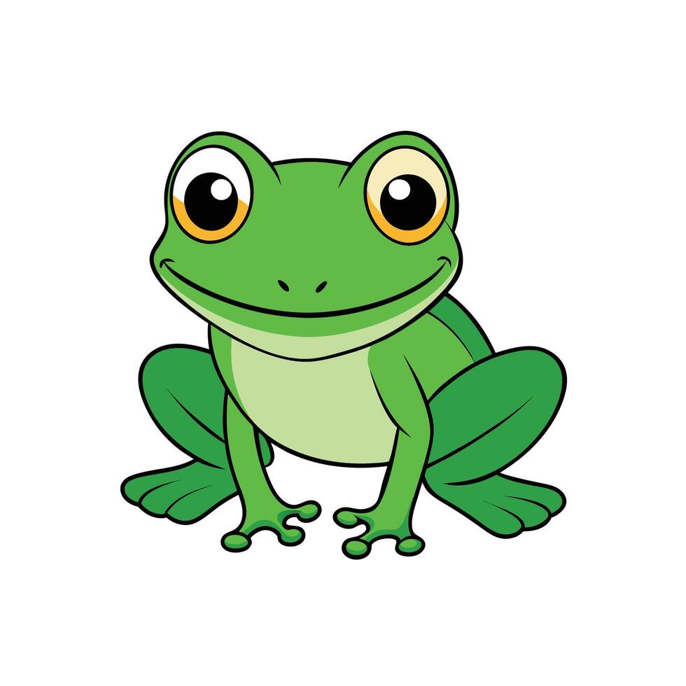 Cartoon Green Frog Character Sitting Isolated On White Background vector