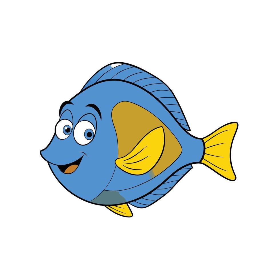 Cartoon blue fish character with friendly smile and big eyes vector
