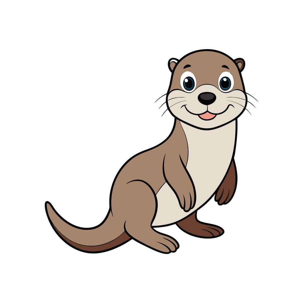 Cartoon Otter Illustration with Smiling Expression on White Background vector