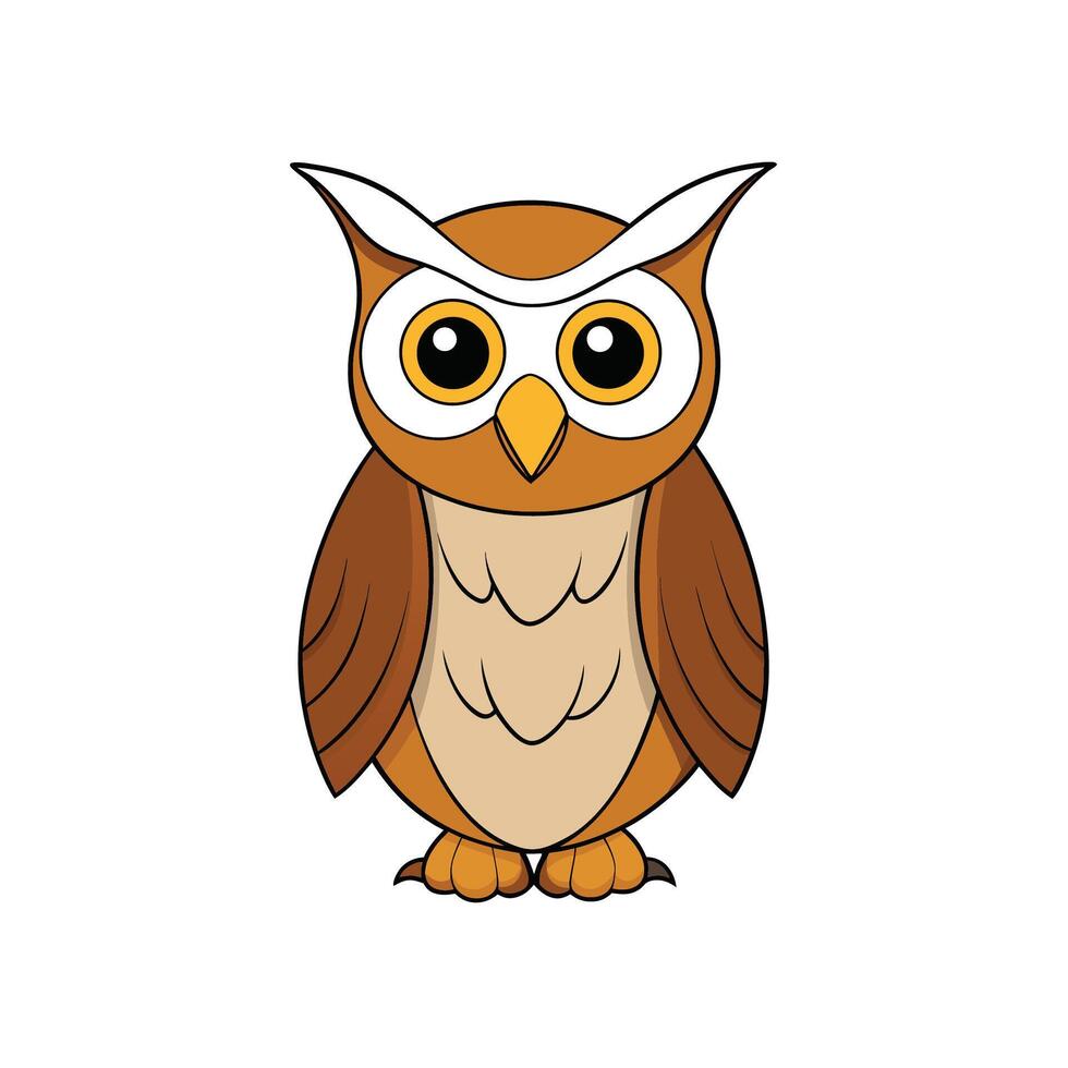 Cute brown owl cartoon character standing isolated on white vector