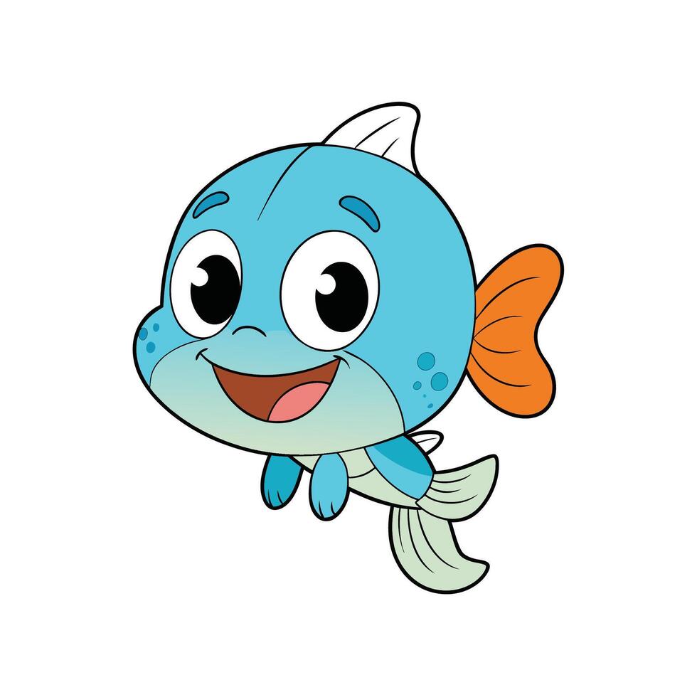 Cartoon blue fish with orange tail and friendly smile vector