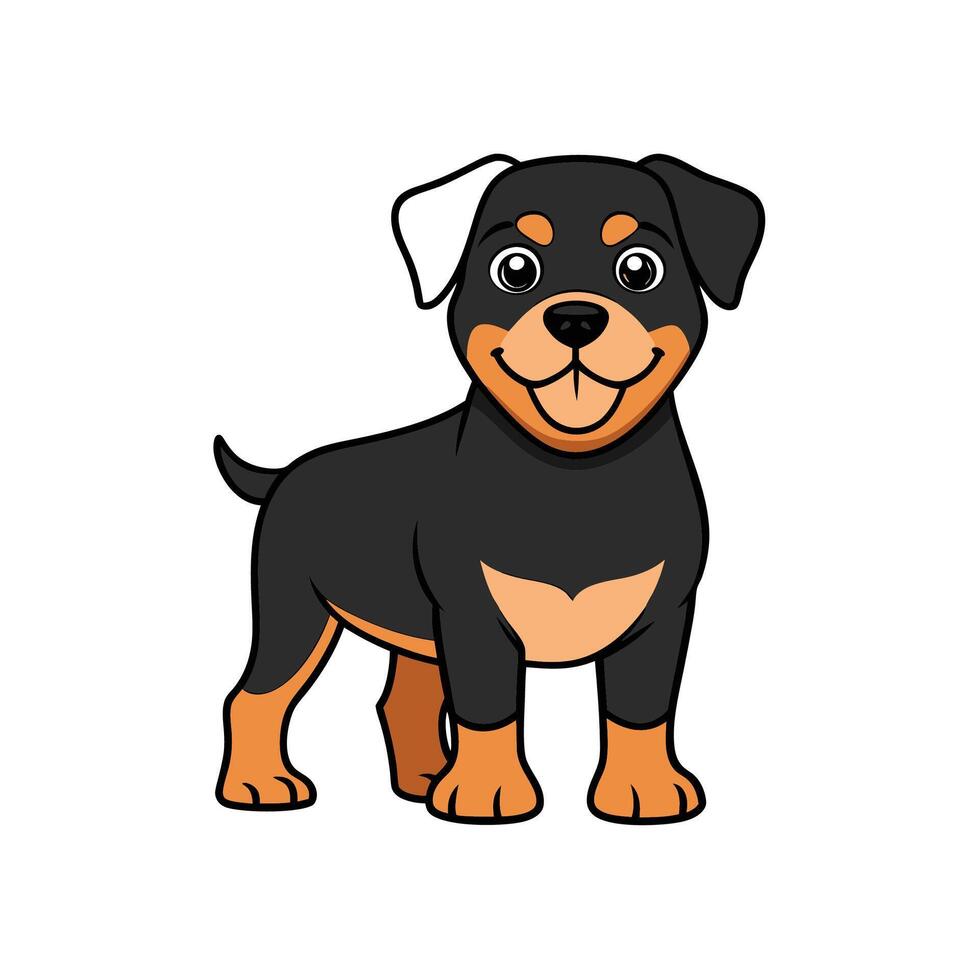 Cartoon style Rottweiler dog standing with playful expression design vector