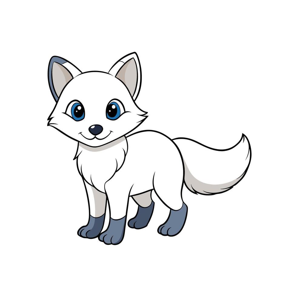 Cartoon arctic fox standing, cute animal illustration art vector
