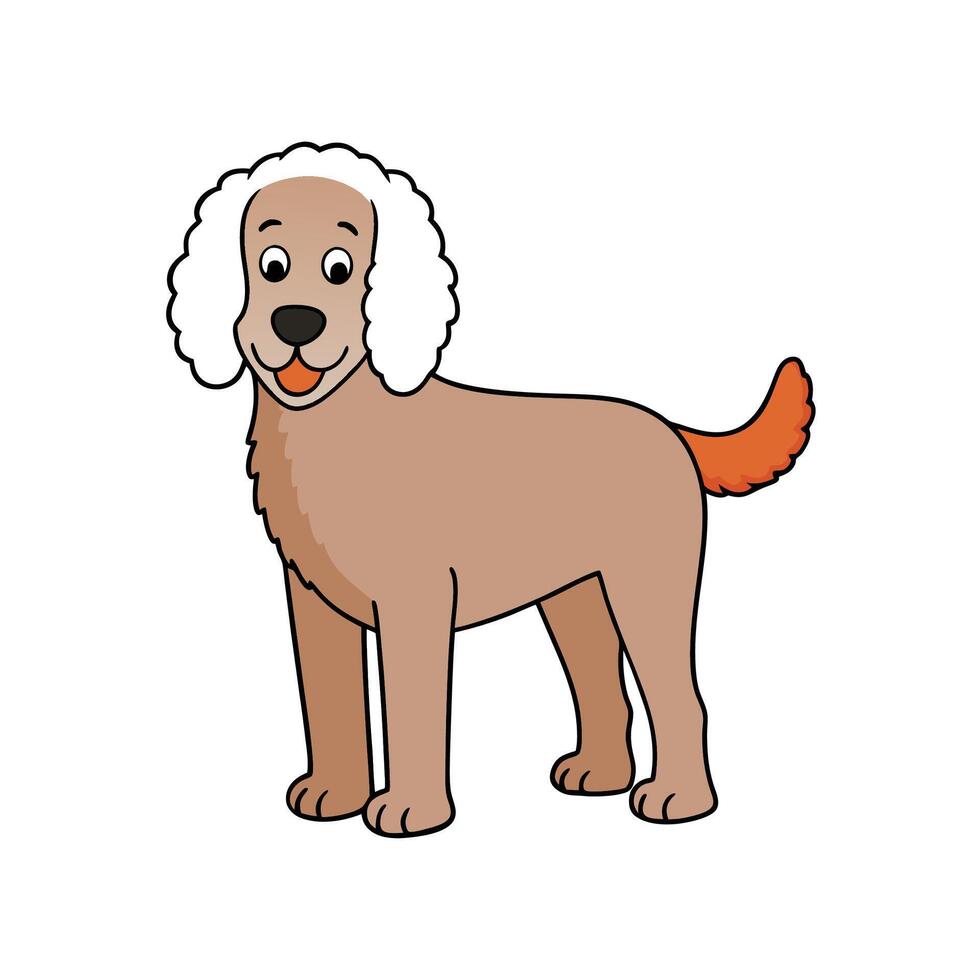 Cartoon style dog with curly ears and tail vector