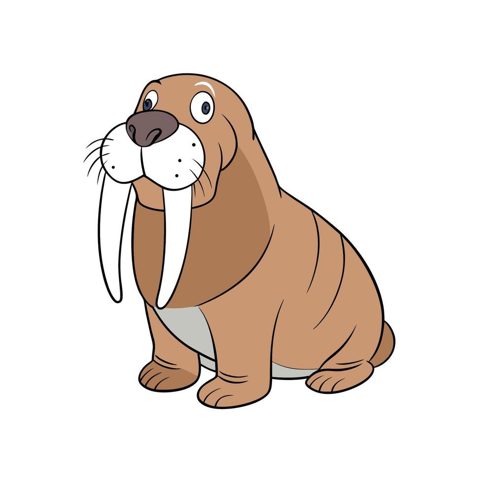 Cartoon walrus with tusks sitting with friendly expression vector