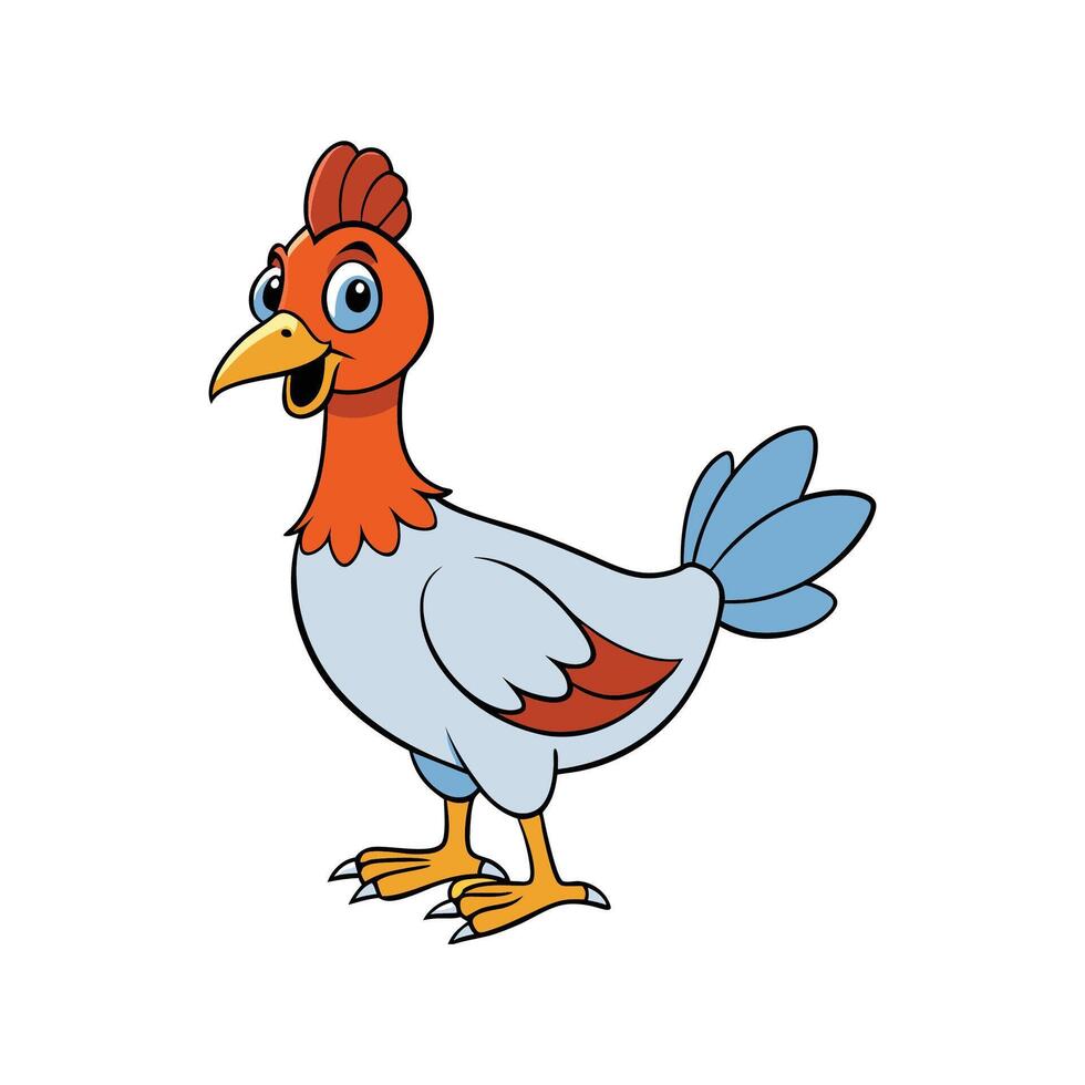 Cartoon rooster illustration with orange neck and light blue body vector