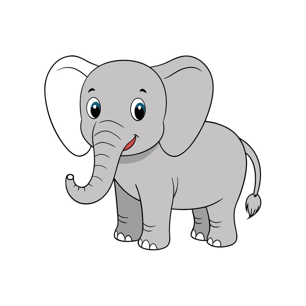 Cartoon elephant illustration with outlined features on white background vector