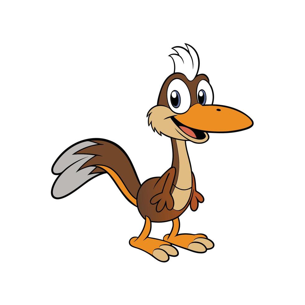Cheerful Cartoon Roadrunner Illustration on White Background Smiling vector