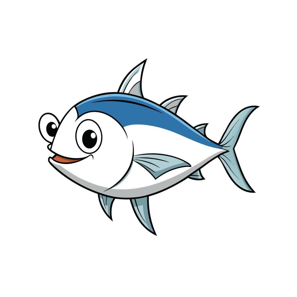 Cartoon tuna fish with smiling expression and simple design vector