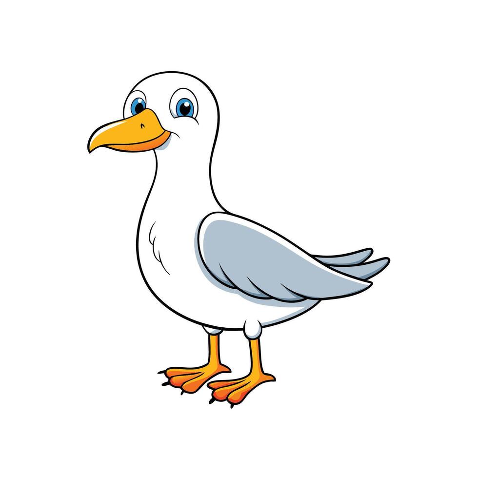Cute cartoon seagull illustration with bright colors and outlines vector