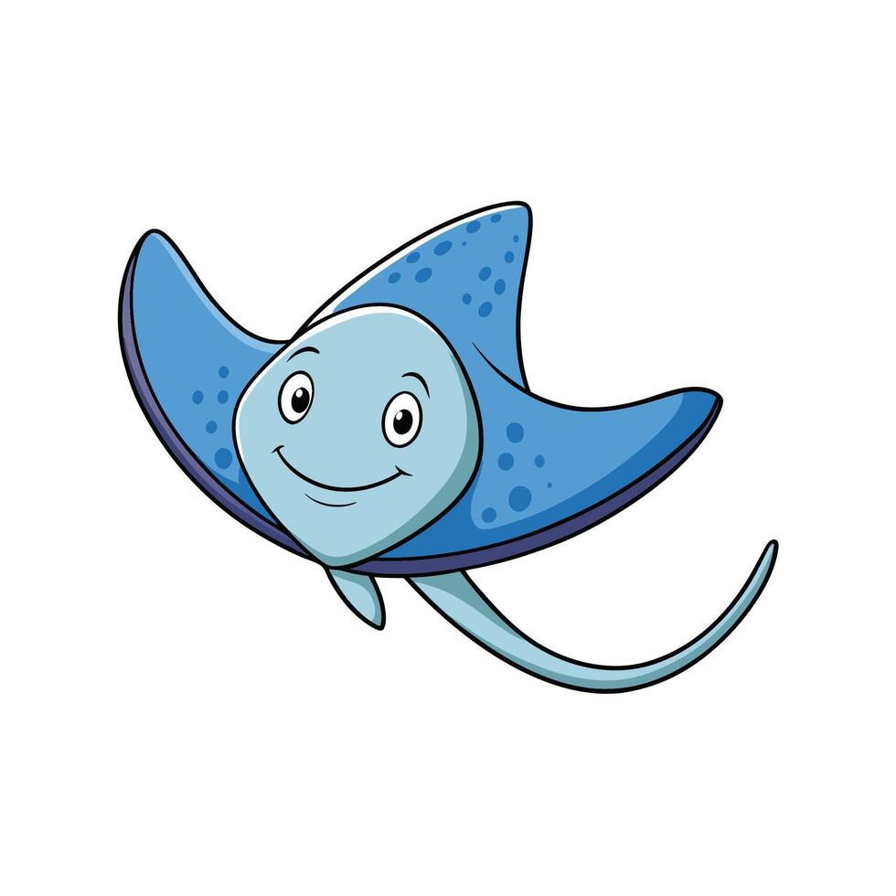 Cartoon Stingray Swimming with a Smile on a White Background vector