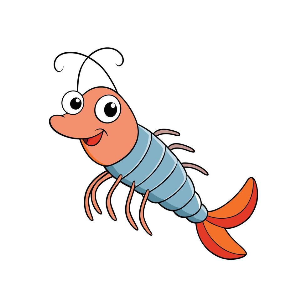 Cartoon Shrimp Character Illustration Isolated on White Background vector