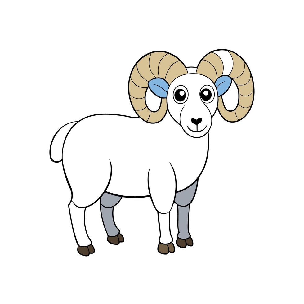 Cartoon ram standing portrait on white background illustration vector