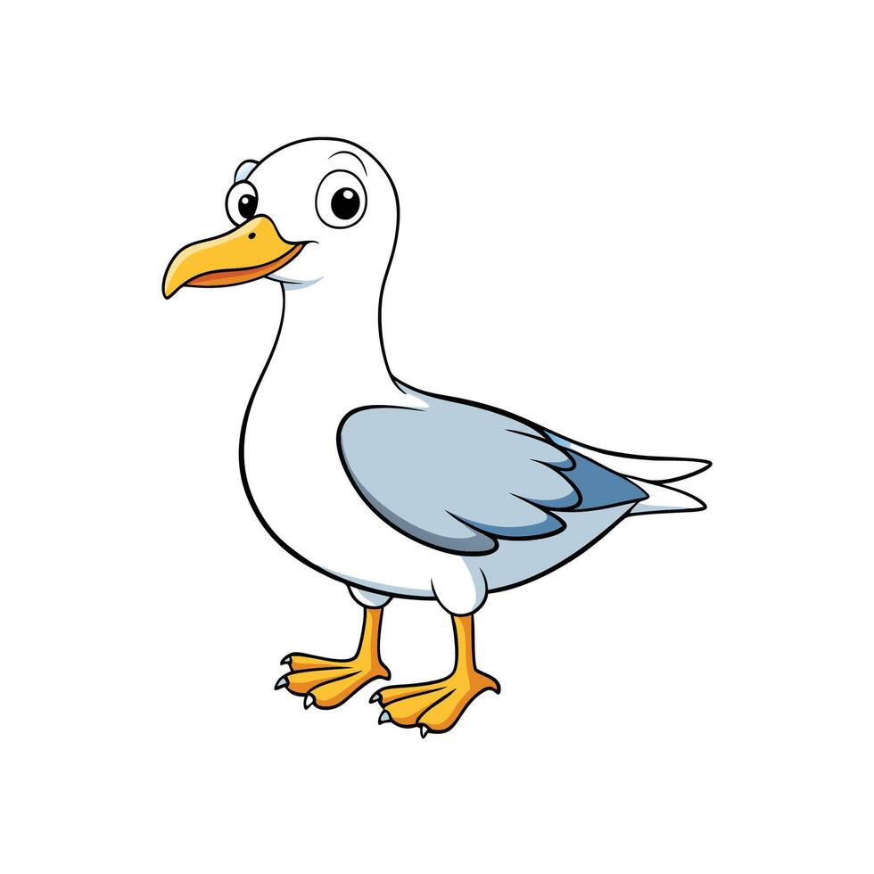Cartoon Seagull Illustration Friendly Bird Character on White Background vector