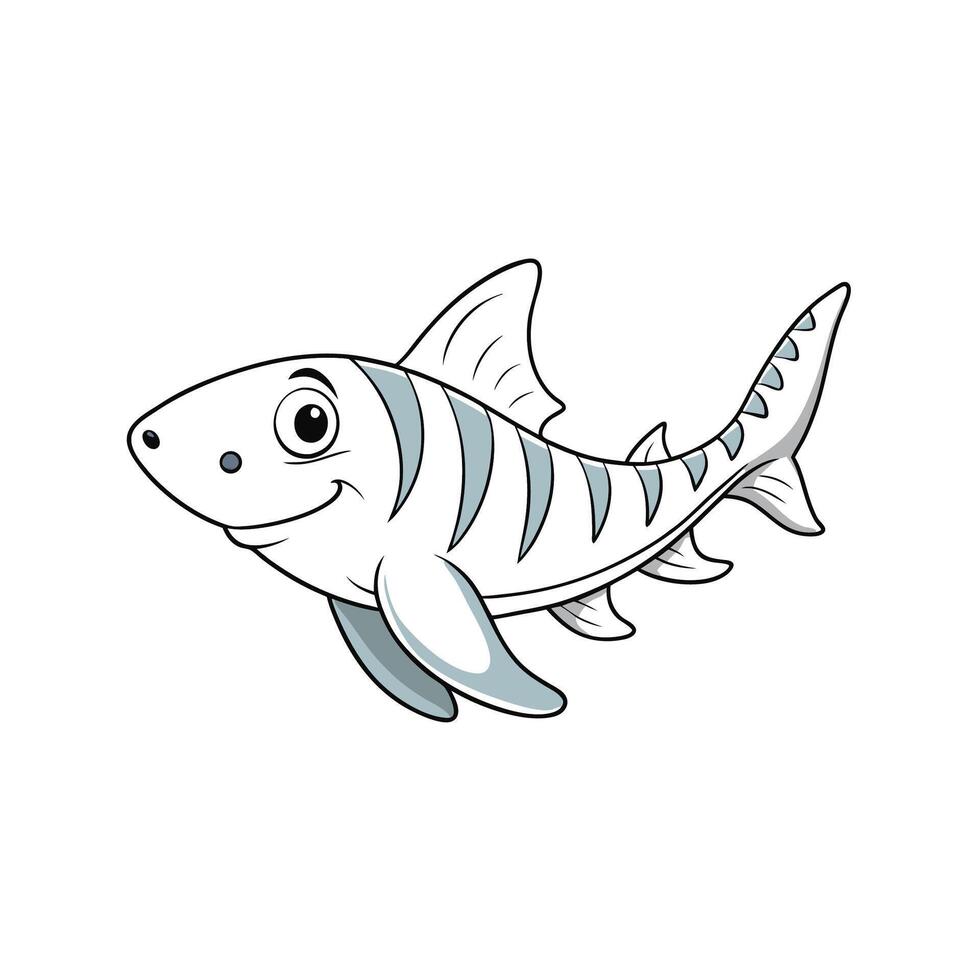 Cartoon shark illustration in cool grey shades on white background vector