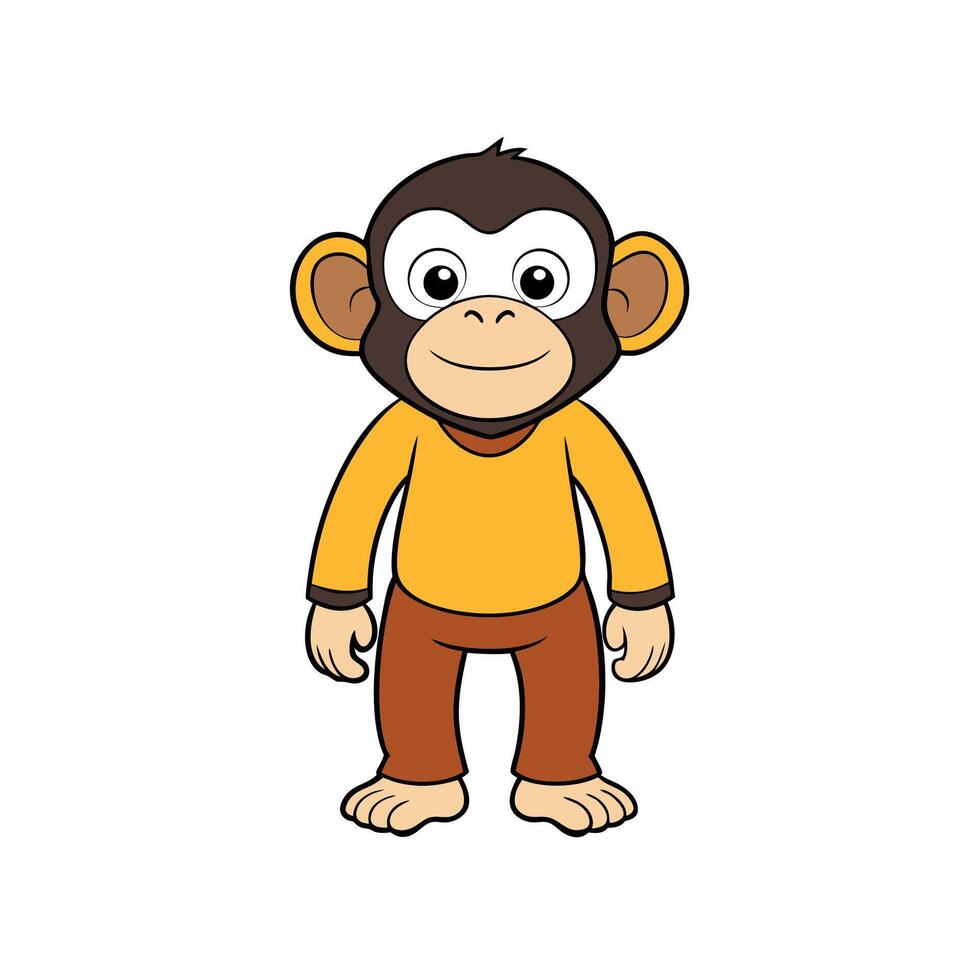 Cartoon monkey character standing upright with friendly expression illustration vector
