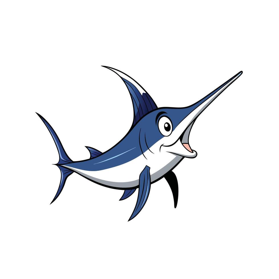 Cartoon marlin fish with a big smile illustration vector
