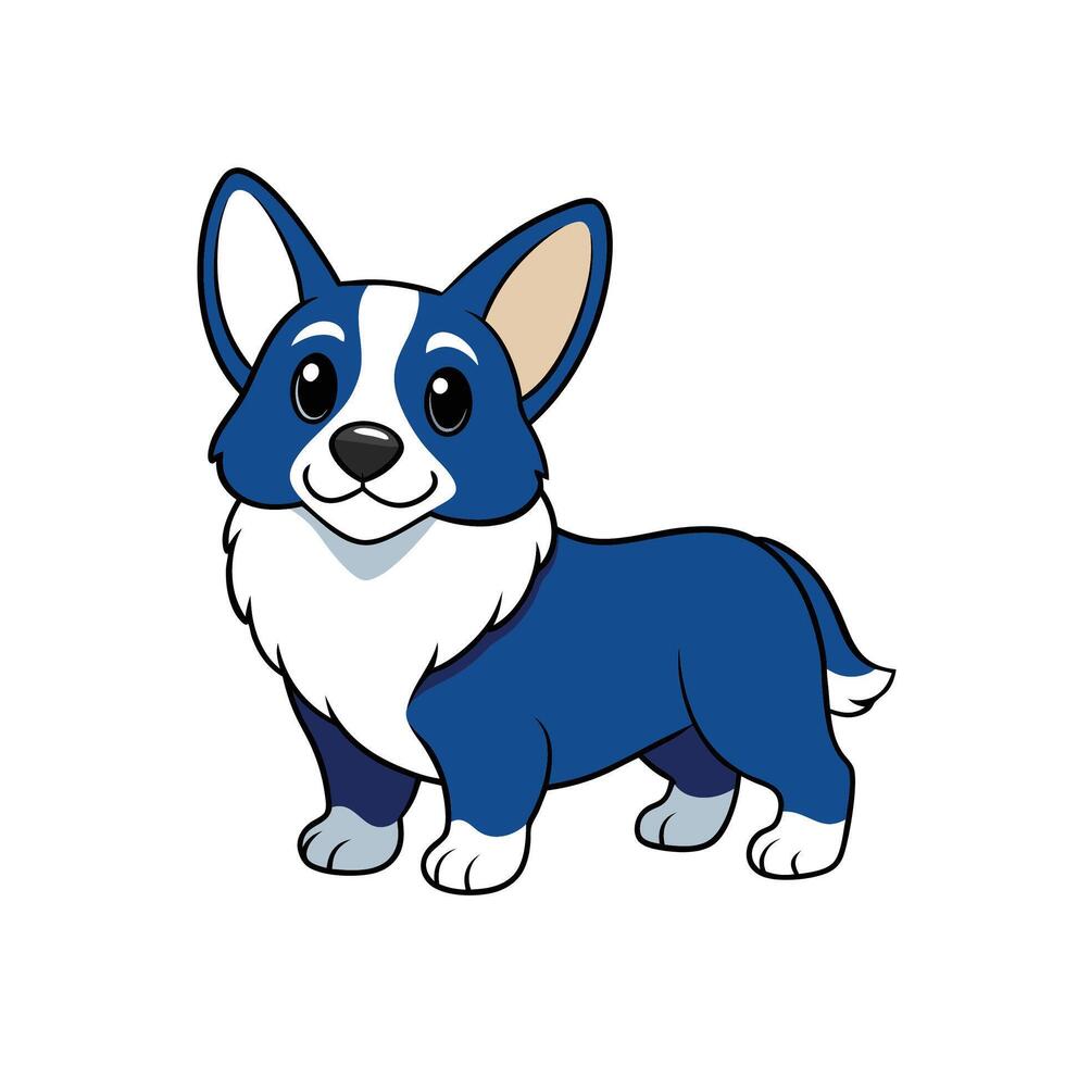 Cute blue corgi illustration with friendly cartoon style, isolated vector