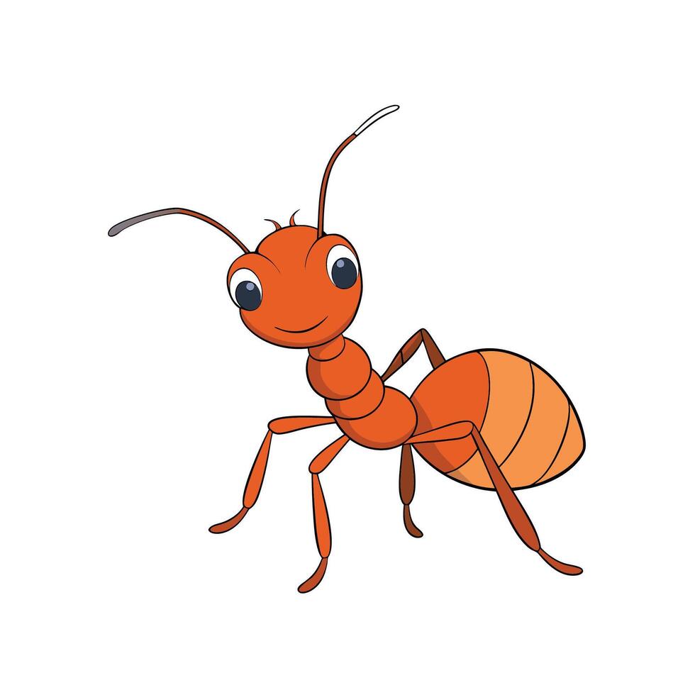 Cartoon ant illustration with friendly expression on white background vector