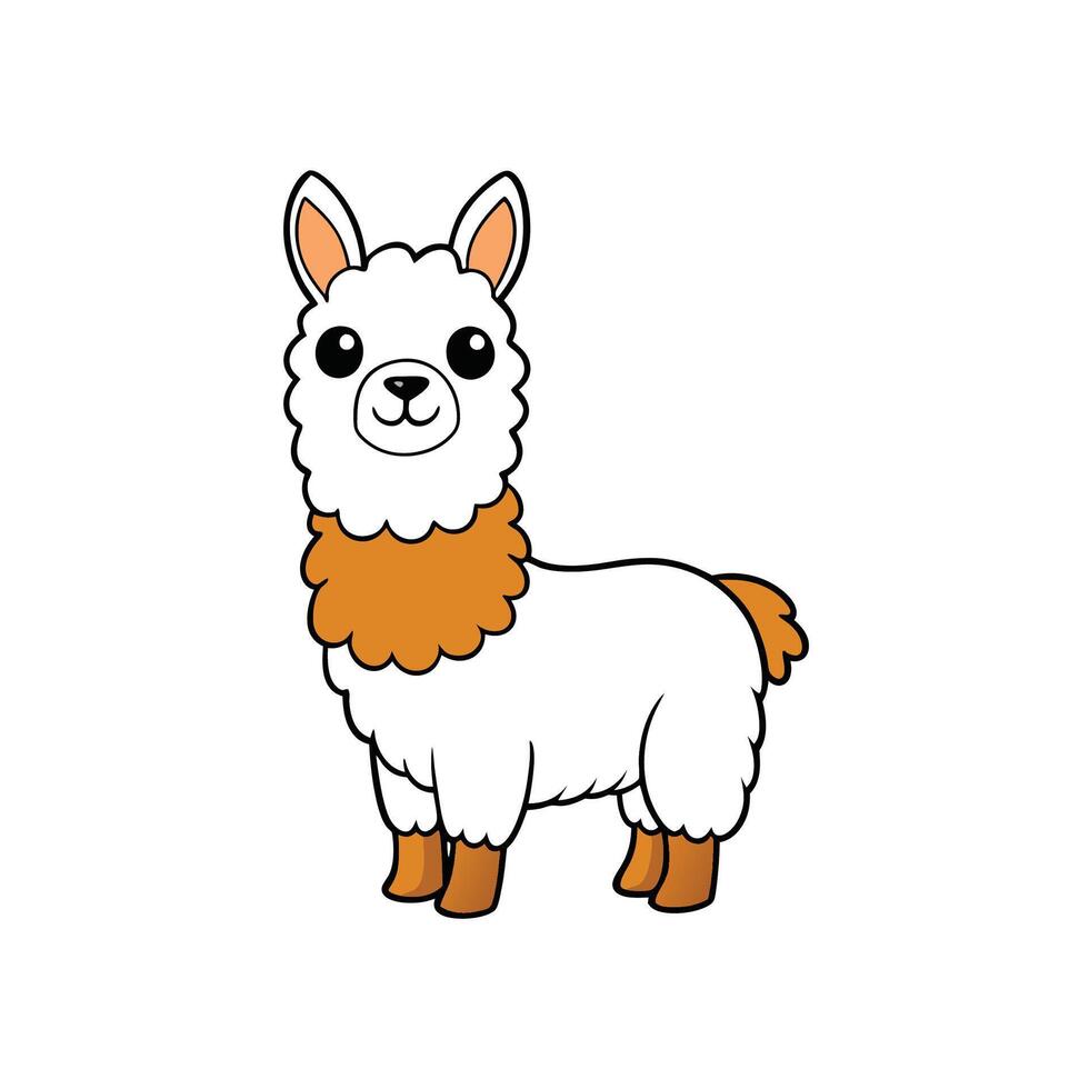 Cartoon illustration of a charming white and tan llama vector