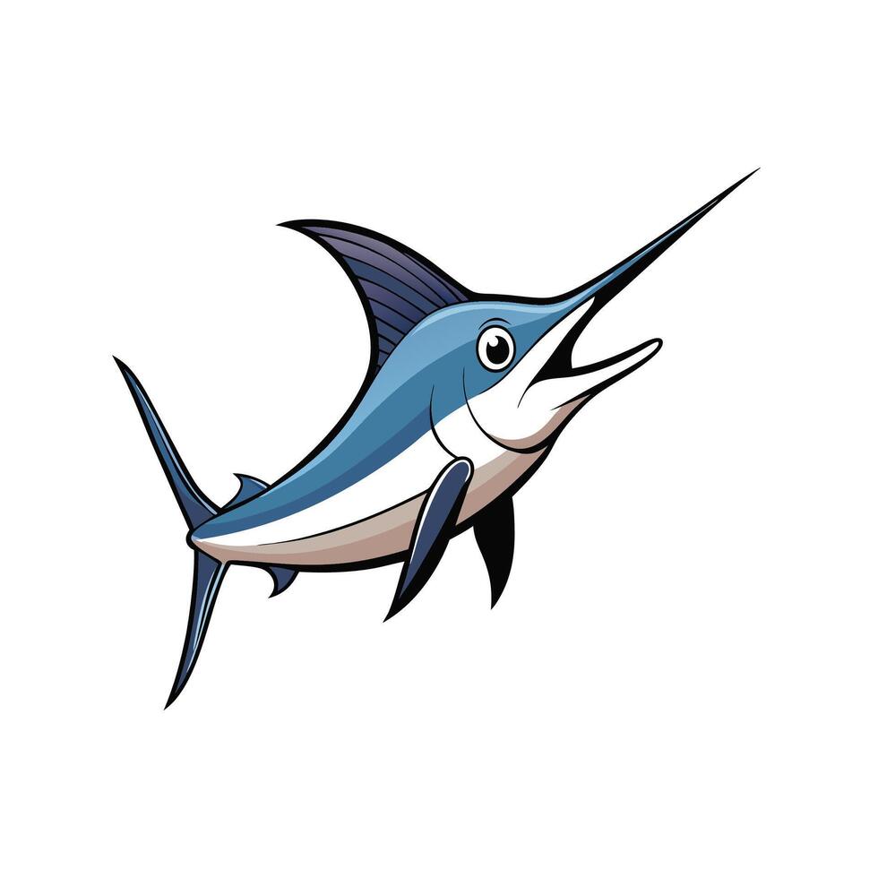 Cartoon marlin fish illustration with bold outlines on white vector