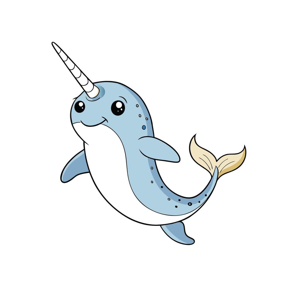 Cartoon narwhal swimming with happy expression on a white background vector