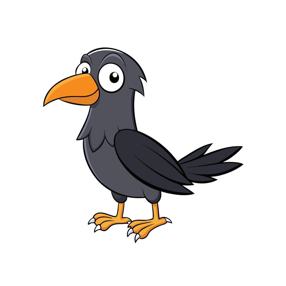 Cartoon Crow Standing on White Background with Orange Beak vector