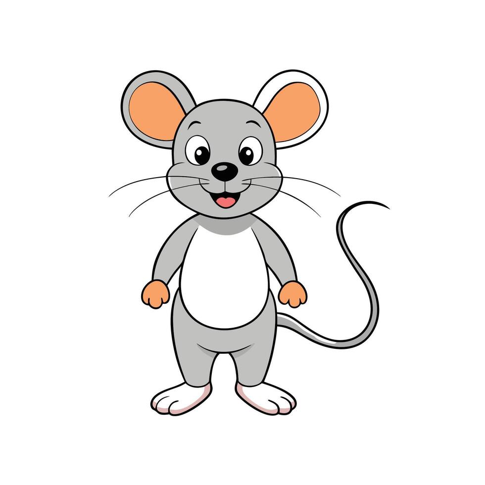 Smiling cartoon mouse standing on a white background illustration vector