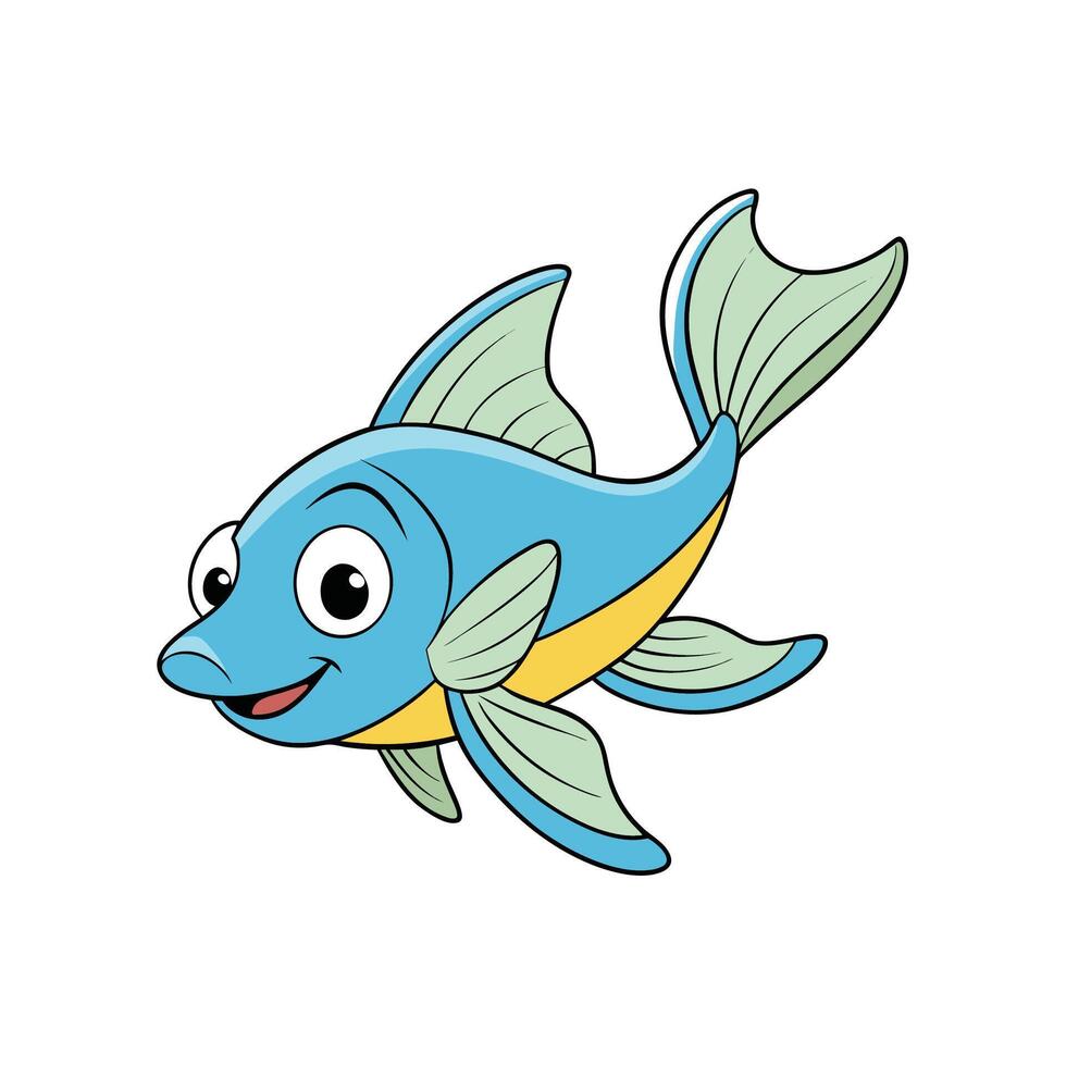 Friendly blue cartoon fish swimming on a white background vector
