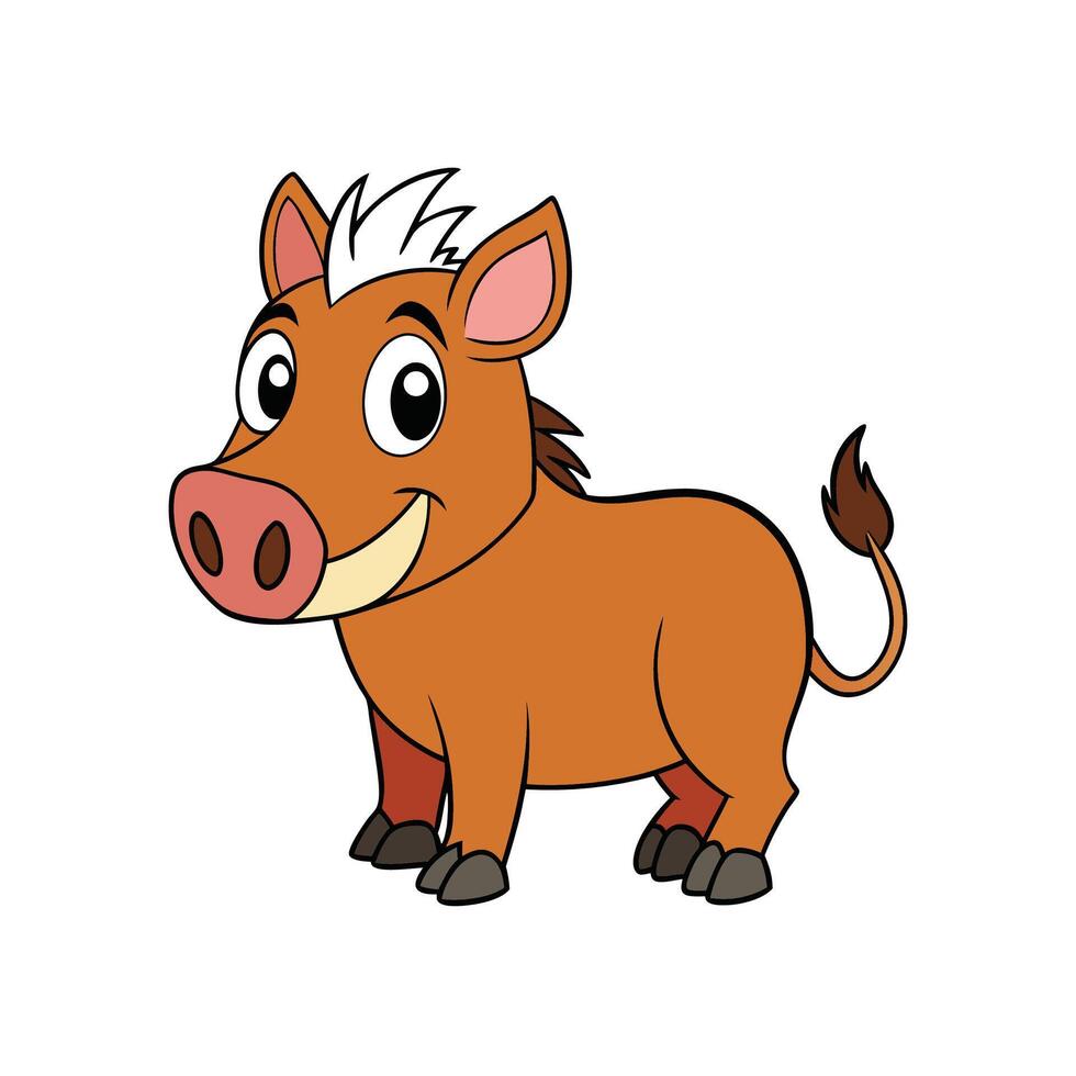 Cartoon warthog illustration with a friendly expression and pose vector