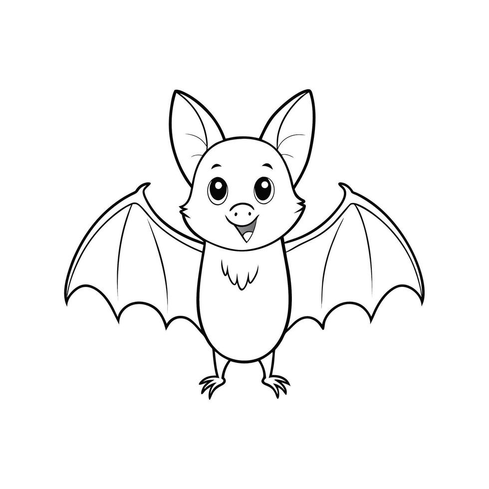 Cute cartoon bat flying, outlined illustration on white vector