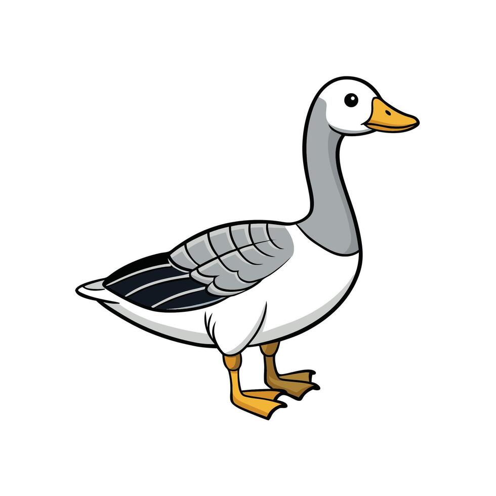 Cartoon illustration of a standing white and gray goose vector