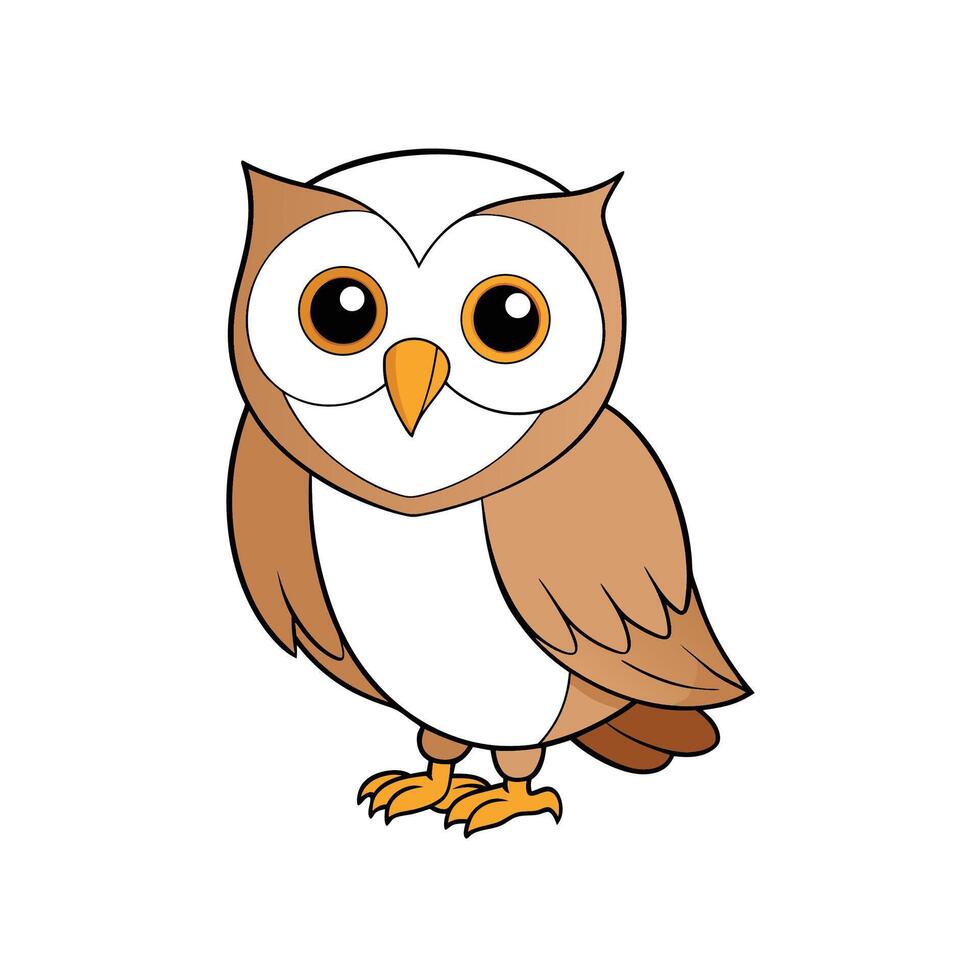 Cute cartoon owl illustration standing upright and looking forward vector