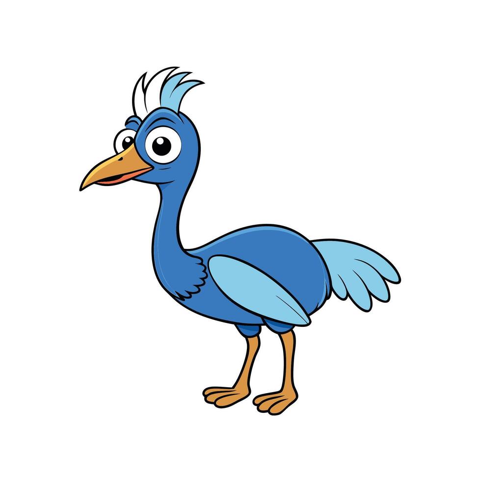 Cartoon blue bird illustration with quirky design elements vector