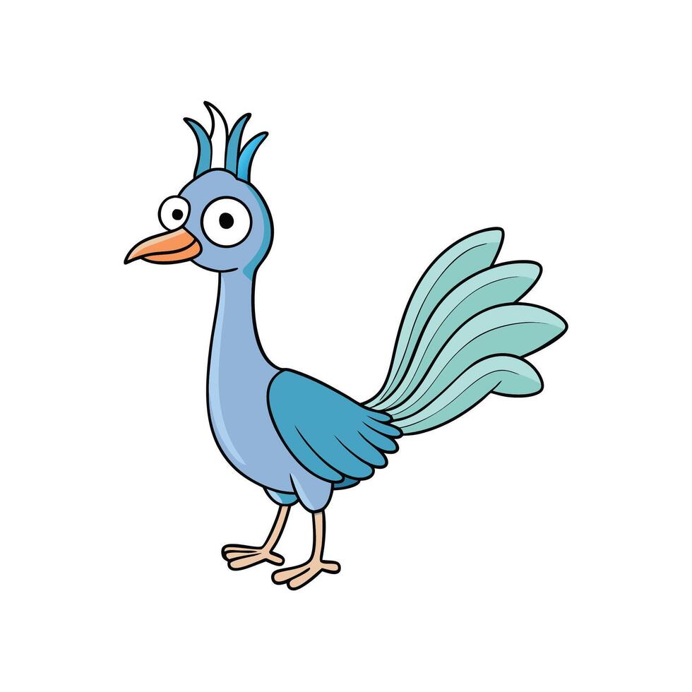 Cartoon bird with large eyes and feather tail vector