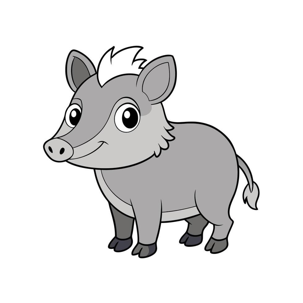Cartoon gray wild boar standing on white background looking happy vector